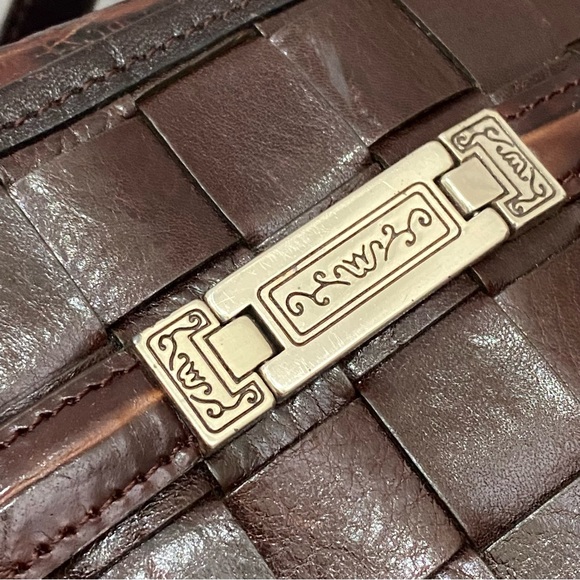 Vintage BRIGHTON Mahogany Brown Leather Woven Double Handle Strap Shoulder Bag - Picture 14 of 16